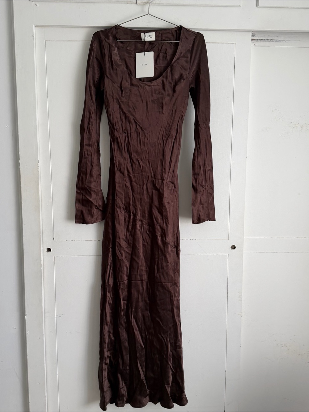 DISSH Eloise Bitter Choc Long Sleeve Satin Midi Dress